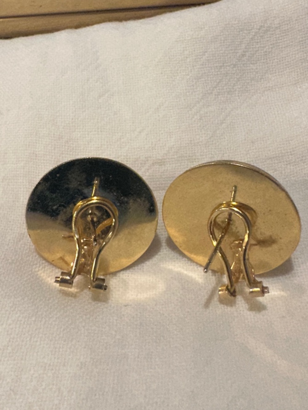 Round Textured 14K Gold Button Earrings - Picture 2 of 4